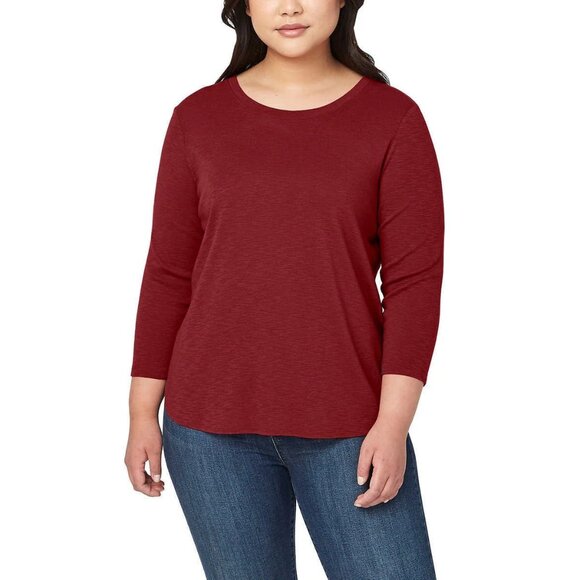 Kirkland Signature Ladies’ Top 100% Cotton Slub Tee, 3/4 Sleeve, Red, XL - Picture 1 of 2